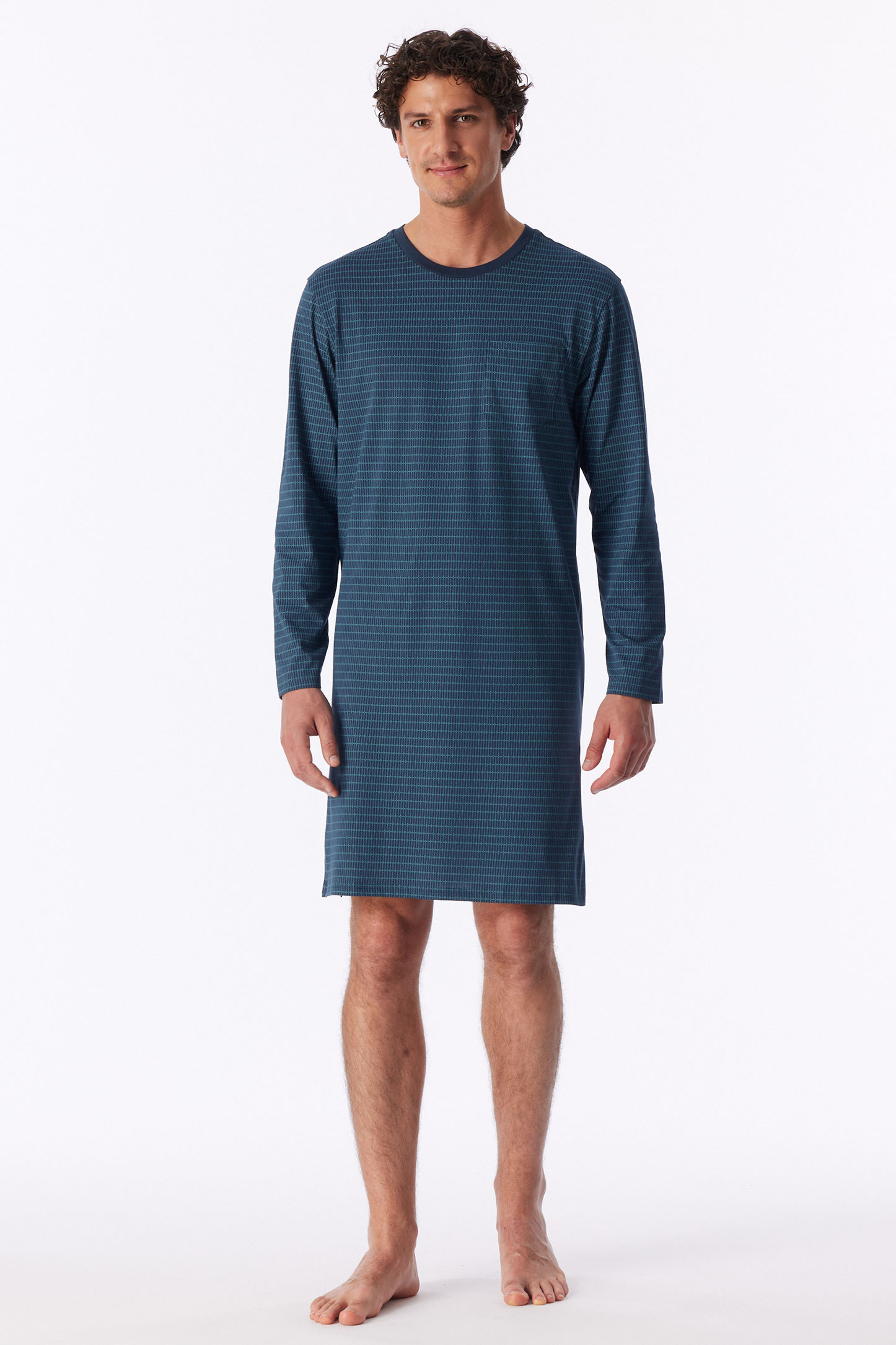 Schiesser nachthemd deep blue met borstzakje